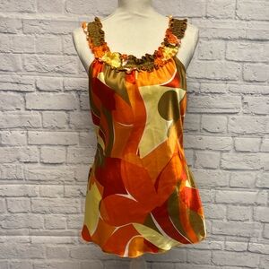 Be Yourself Satin Multicolored Ruffled Sleeveless Top Sz M